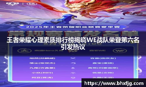 王者荣耀心理素质排行榜揭晓WE战队荣登第六名引发热议