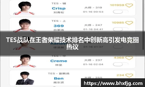 TES战队在王者荣耀技术排名中创新高引发电竞圈热议